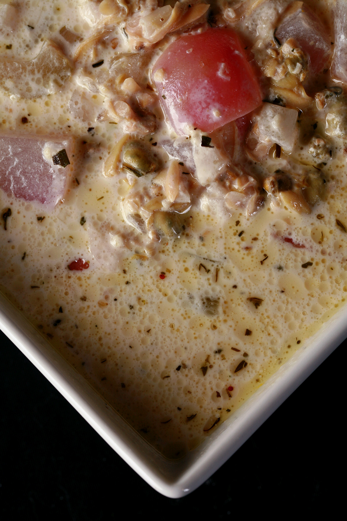 A bowl of low carb clam chowder.