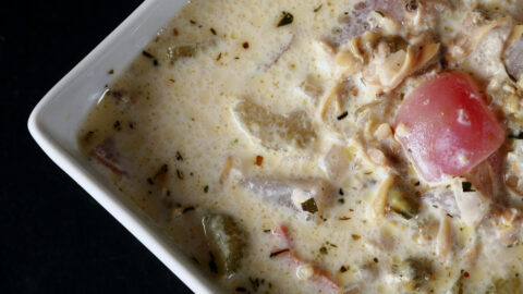 A bowl of low carb clam chowder.