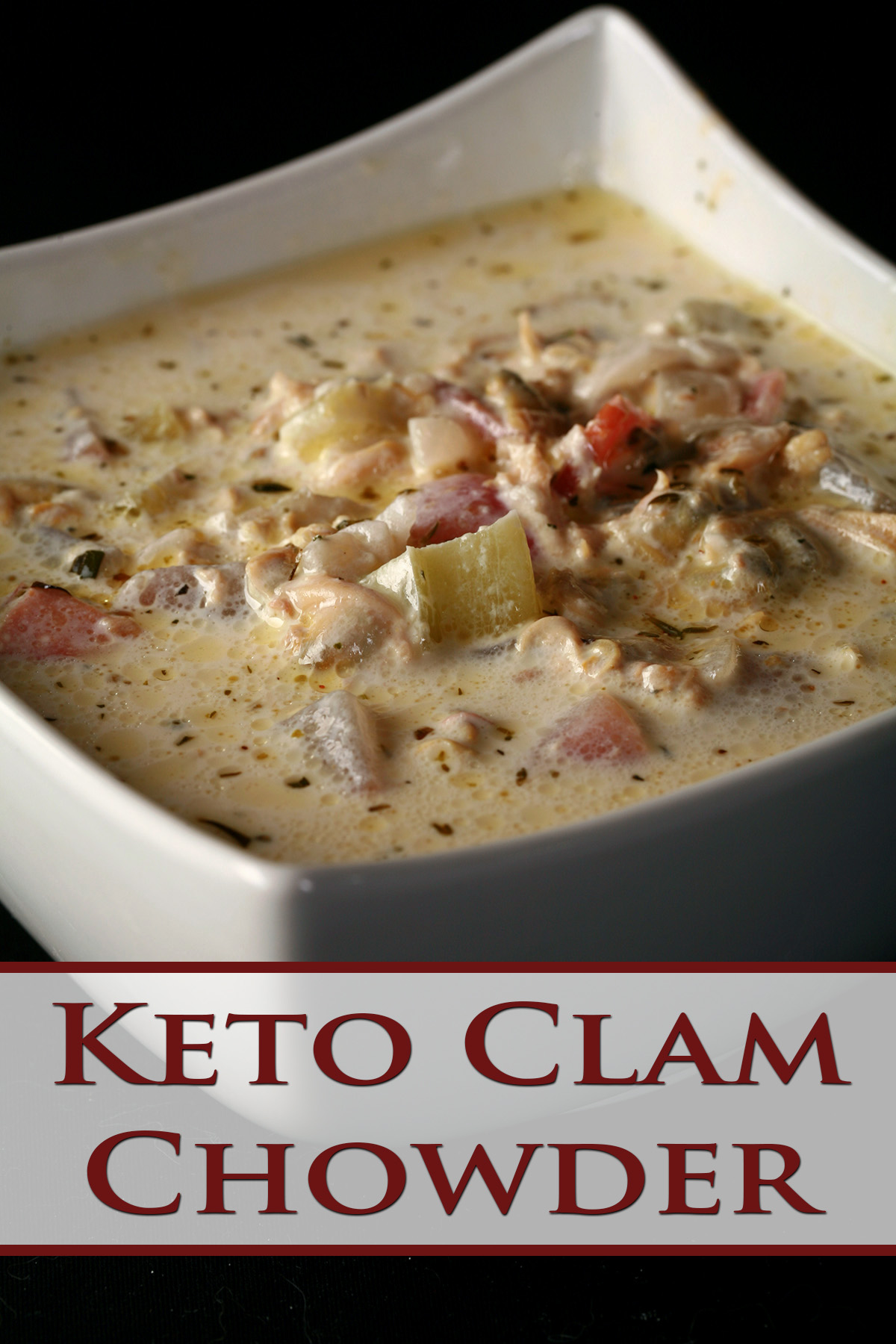 A bowl of keto clam chowder.