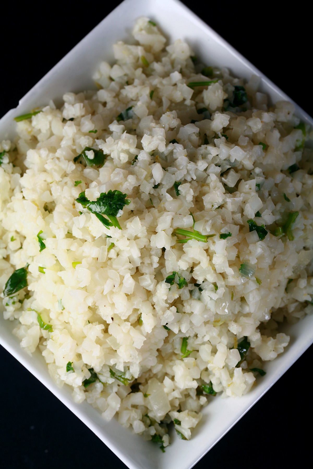 A bowl of keto cilantro-lime cauliflower rice.