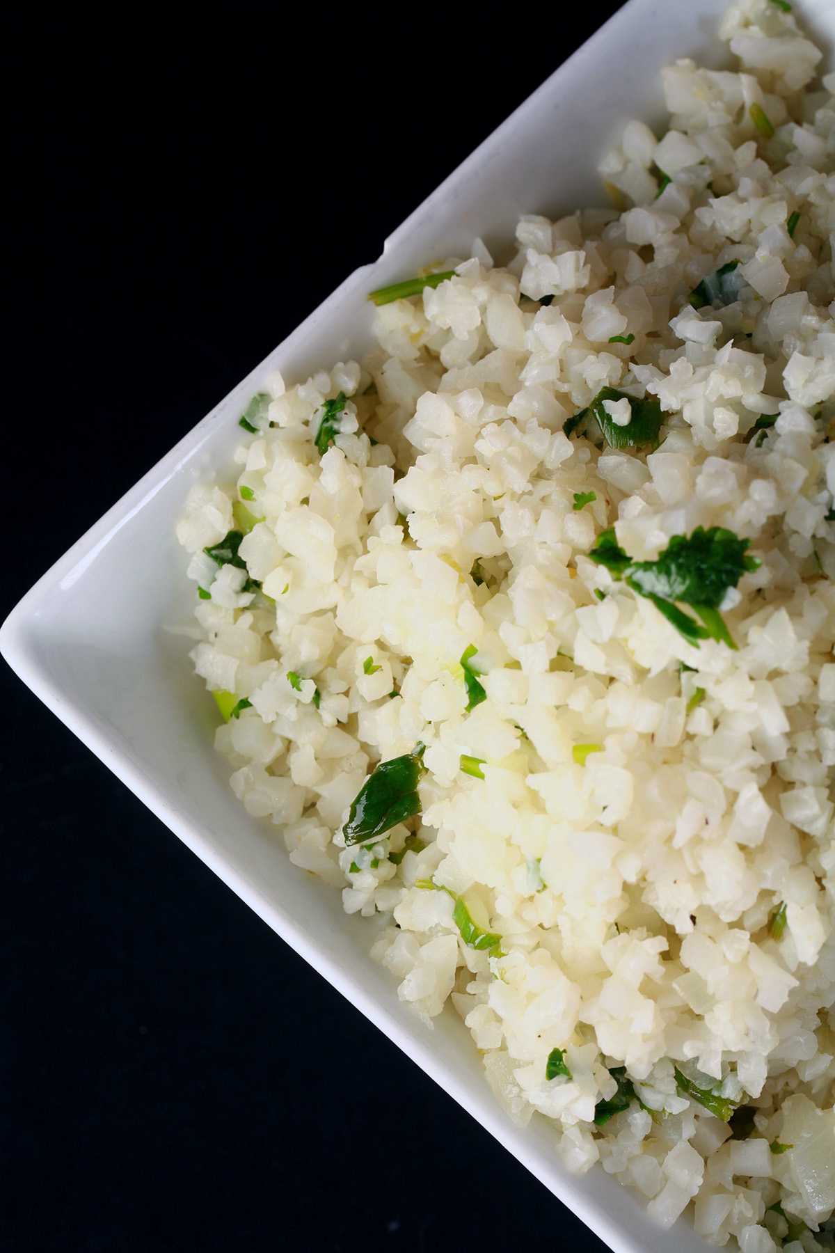 A bowl of keto cilantro-lime cauliflower rice.