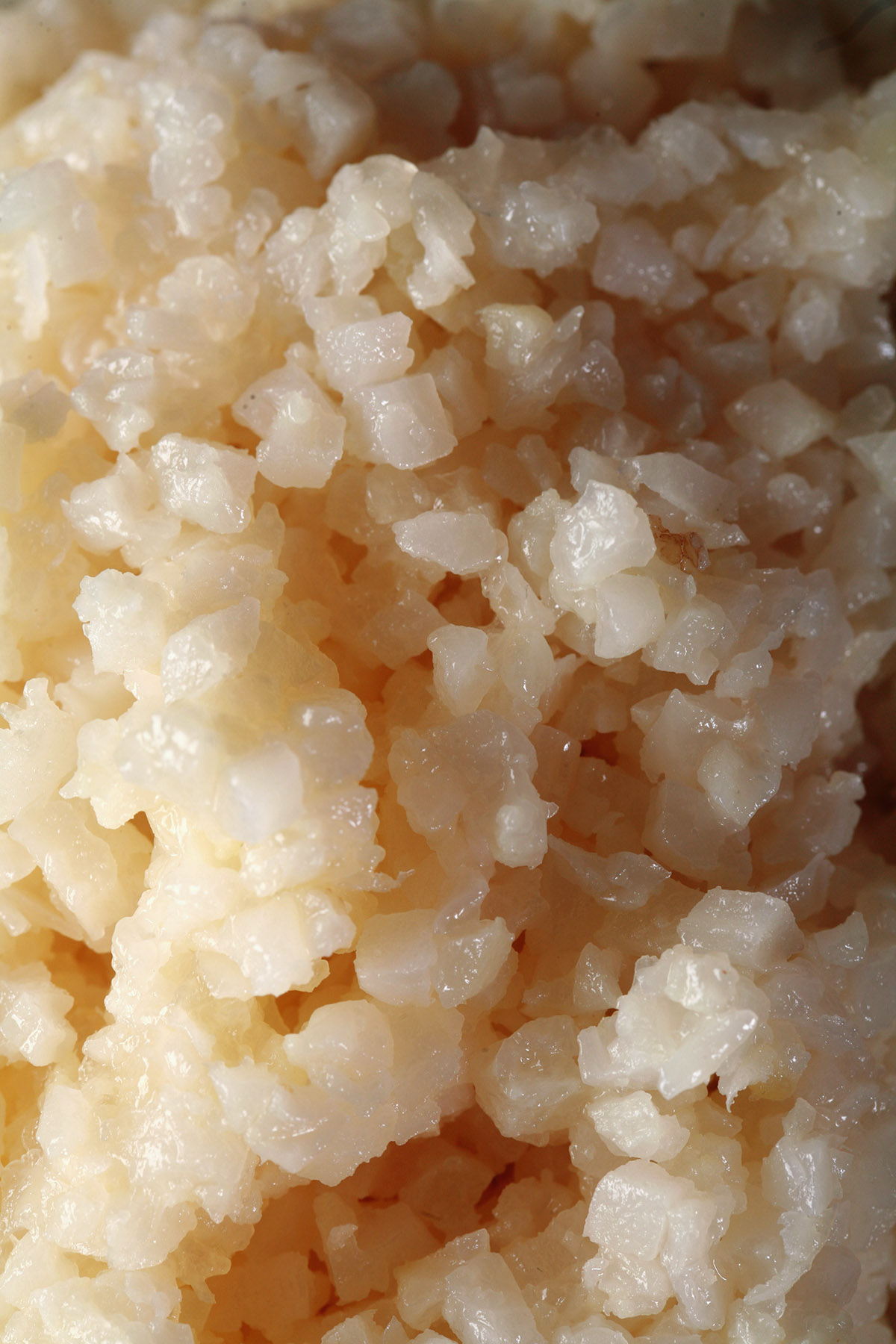 A close up view of a bowl of low carb sushi rice.