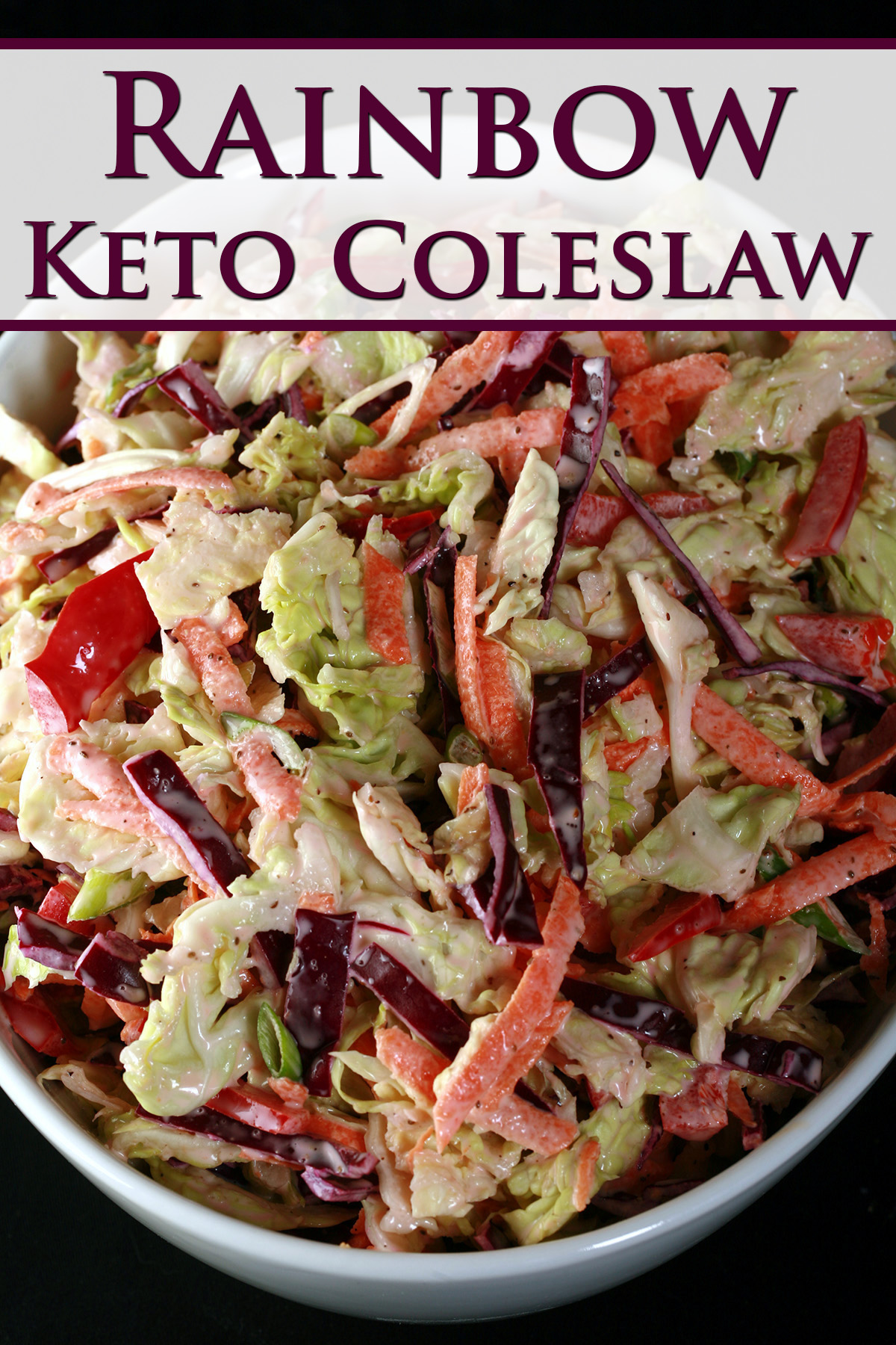 A bowl of colorful keto coleslaw.