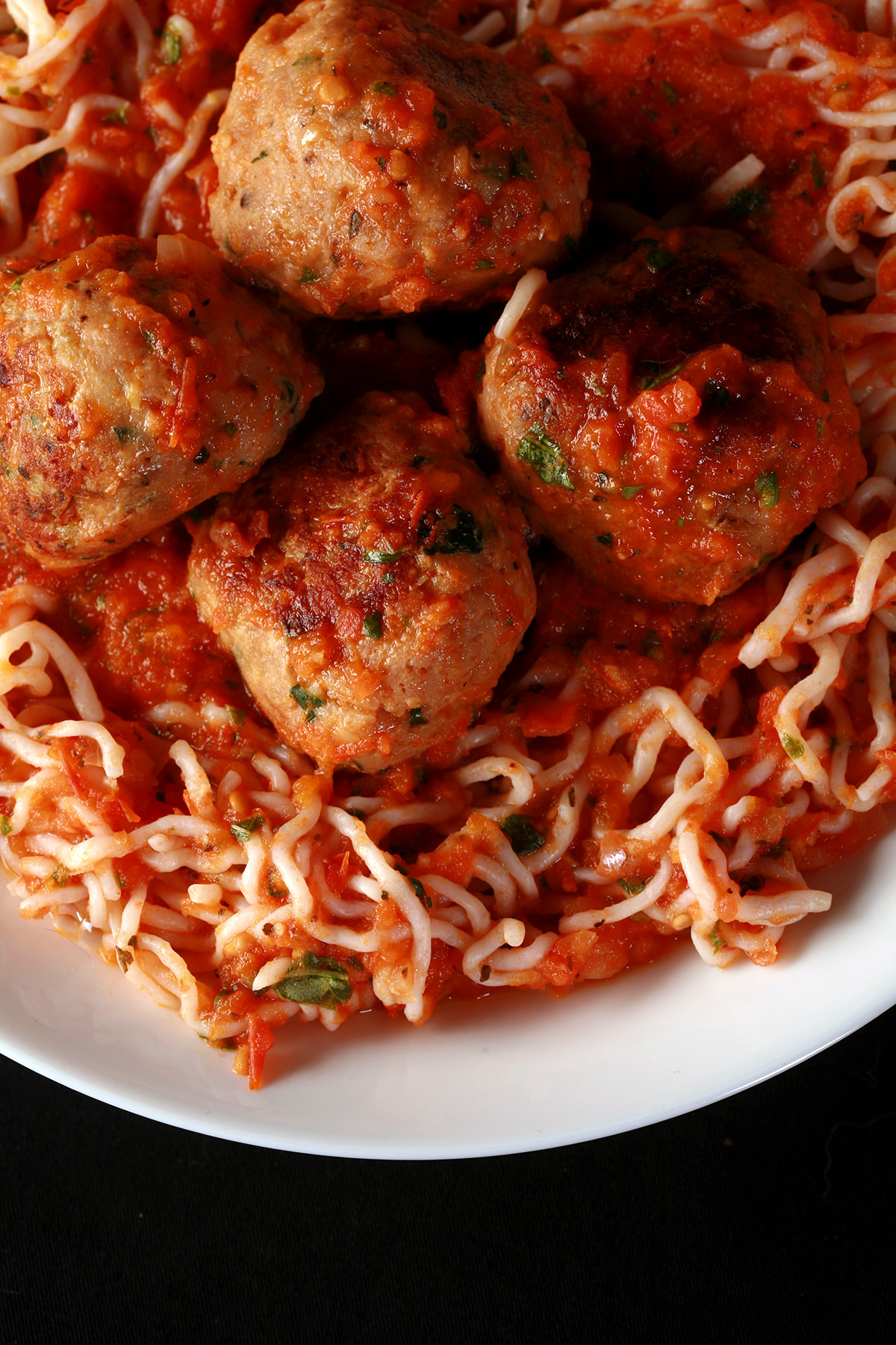 A plate of keto spaghetti and meatballs.