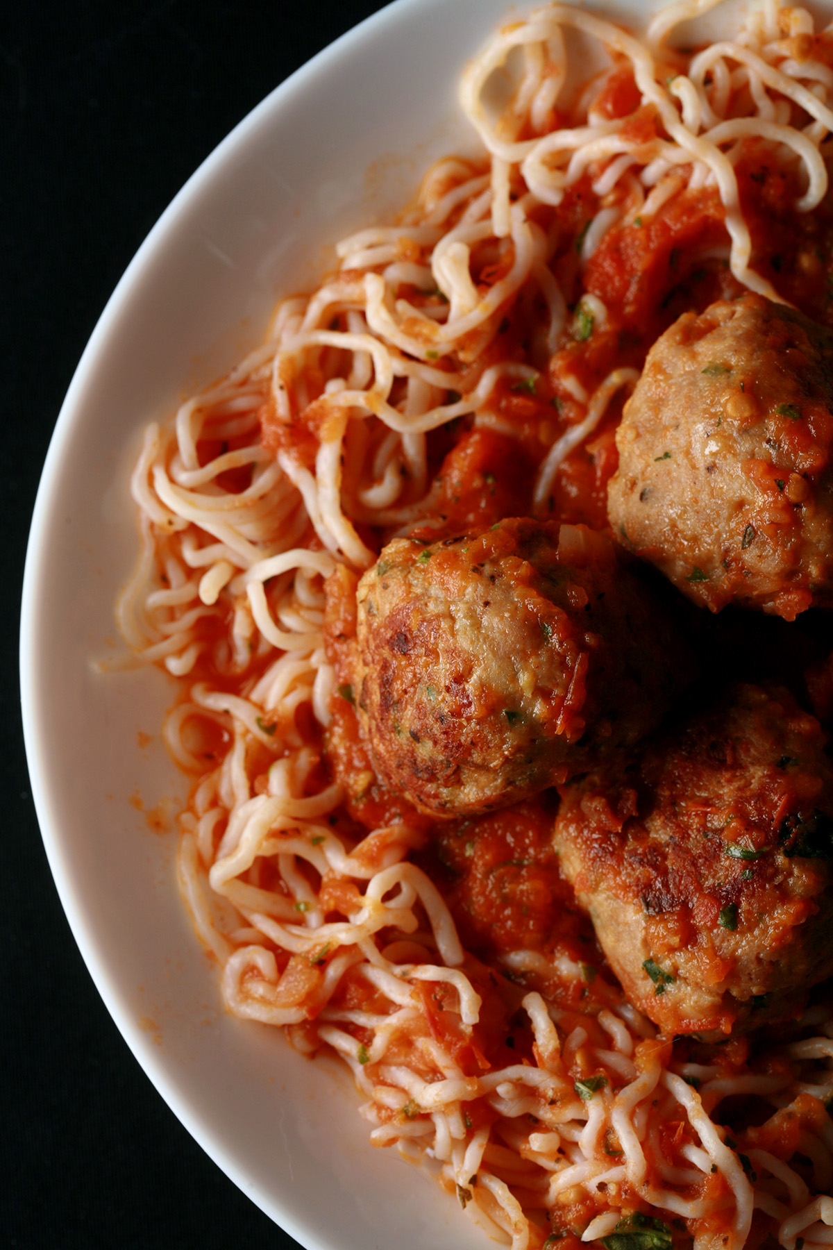 A plate of keto spaghetti and meatballs.