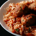 A plate of keto spaghetti and meatballs.