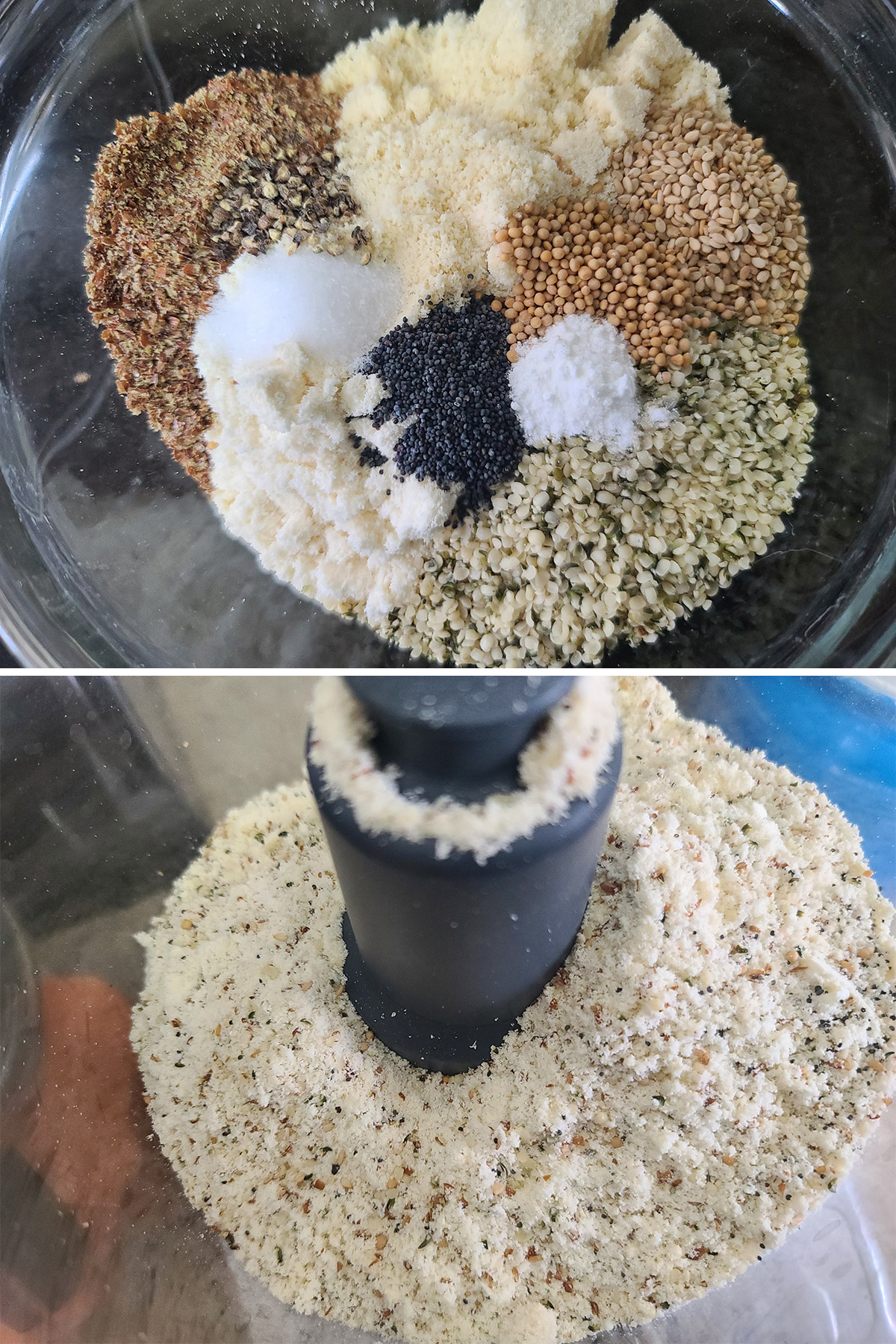 The dry ingredients being combined in a food processor.