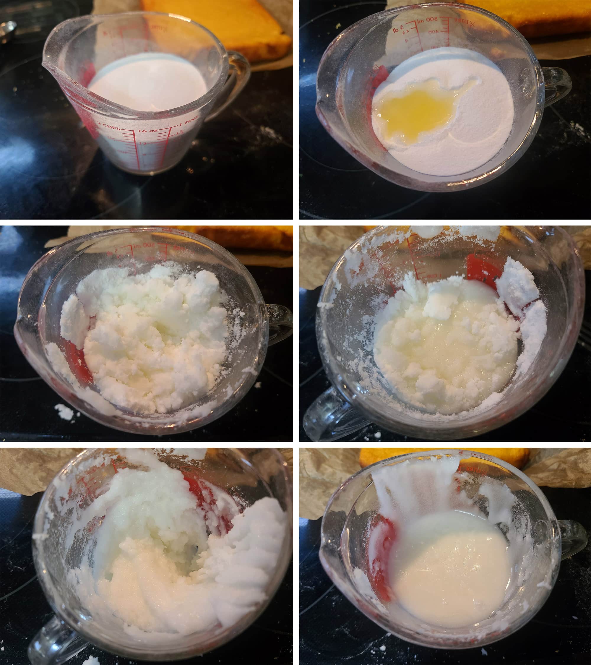 6 part image showing the allulose glaze being mixed together.
