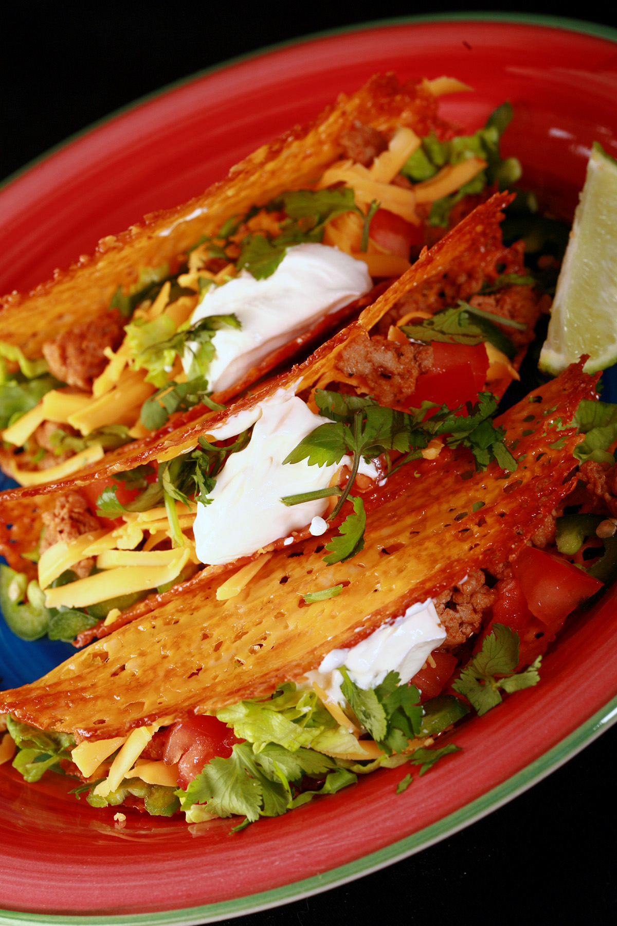 A plate of keto tacos made from cheese taco shells.