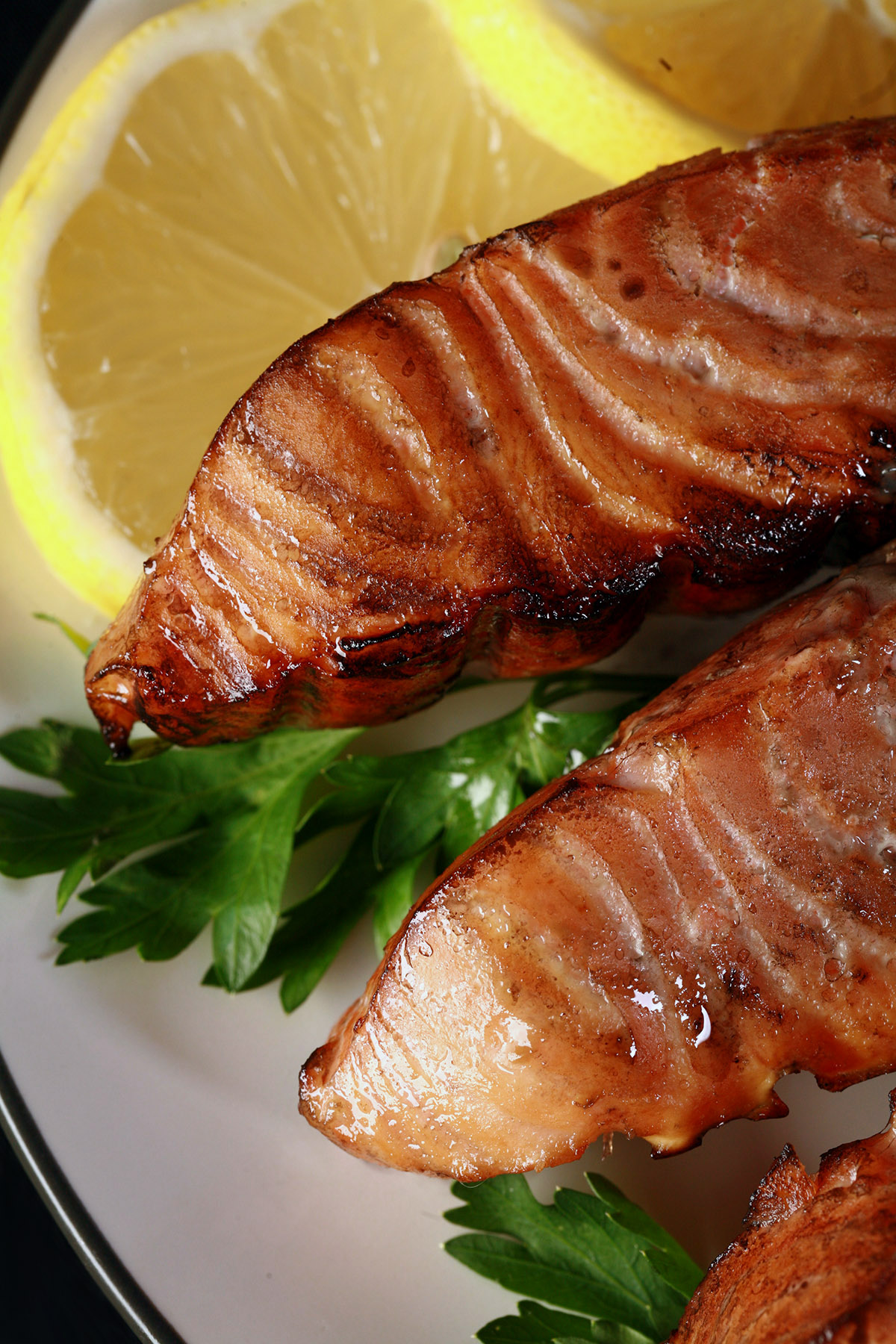 Several servings of hot smoked sockeye salmon on a plate.