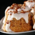 A close up view of a keto mini carrot cake on a plate.