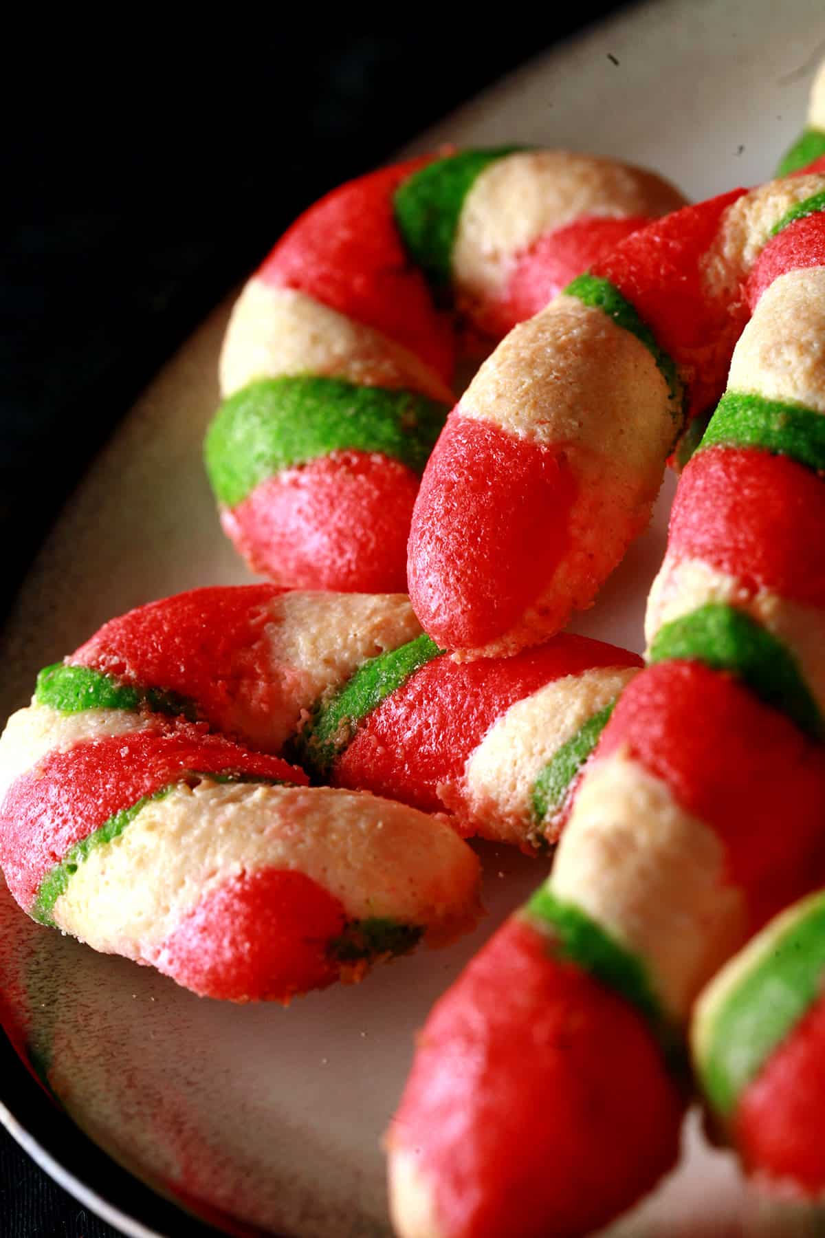A plate of low carb candy cane cookies.