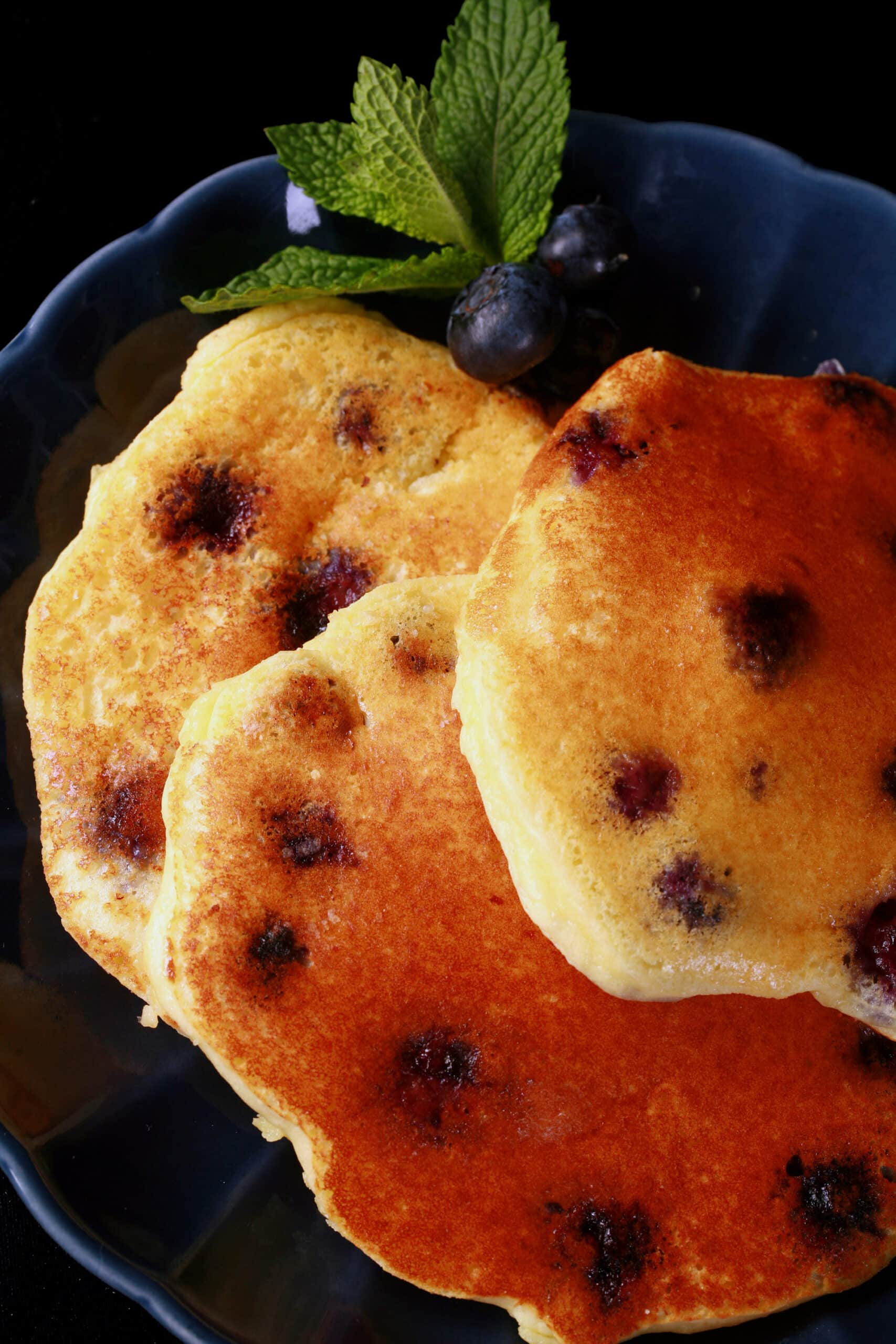 A plate of blueberry protein pancakes.