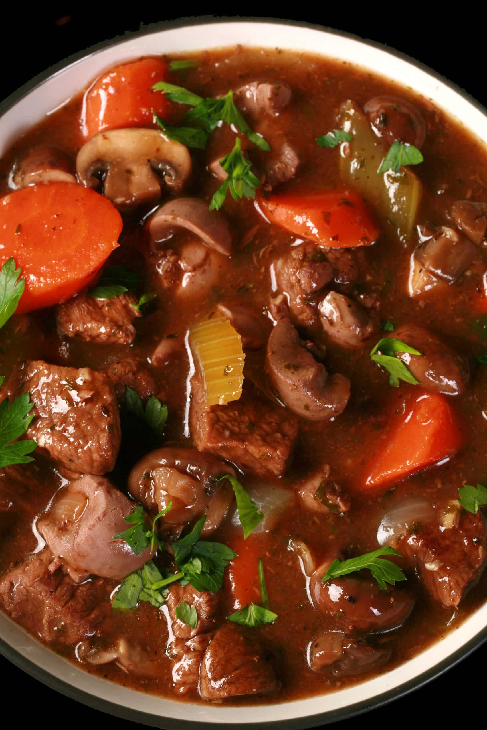 A bowl of low carb beef and kidney stew.
