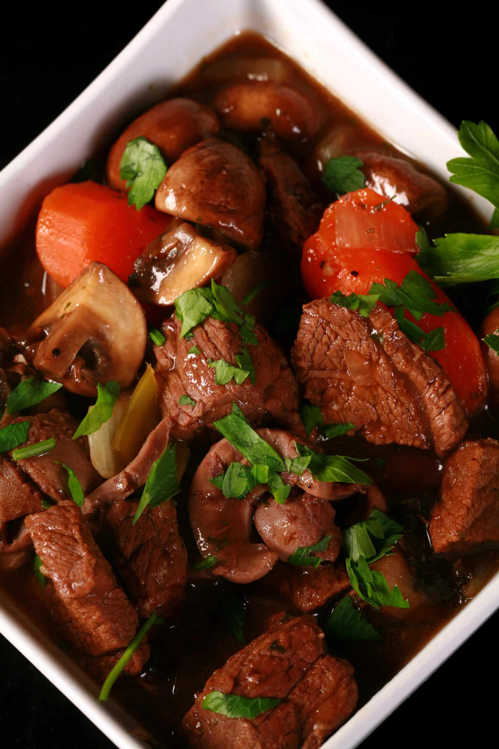 A bowl of gluten free beef and kidney stew.