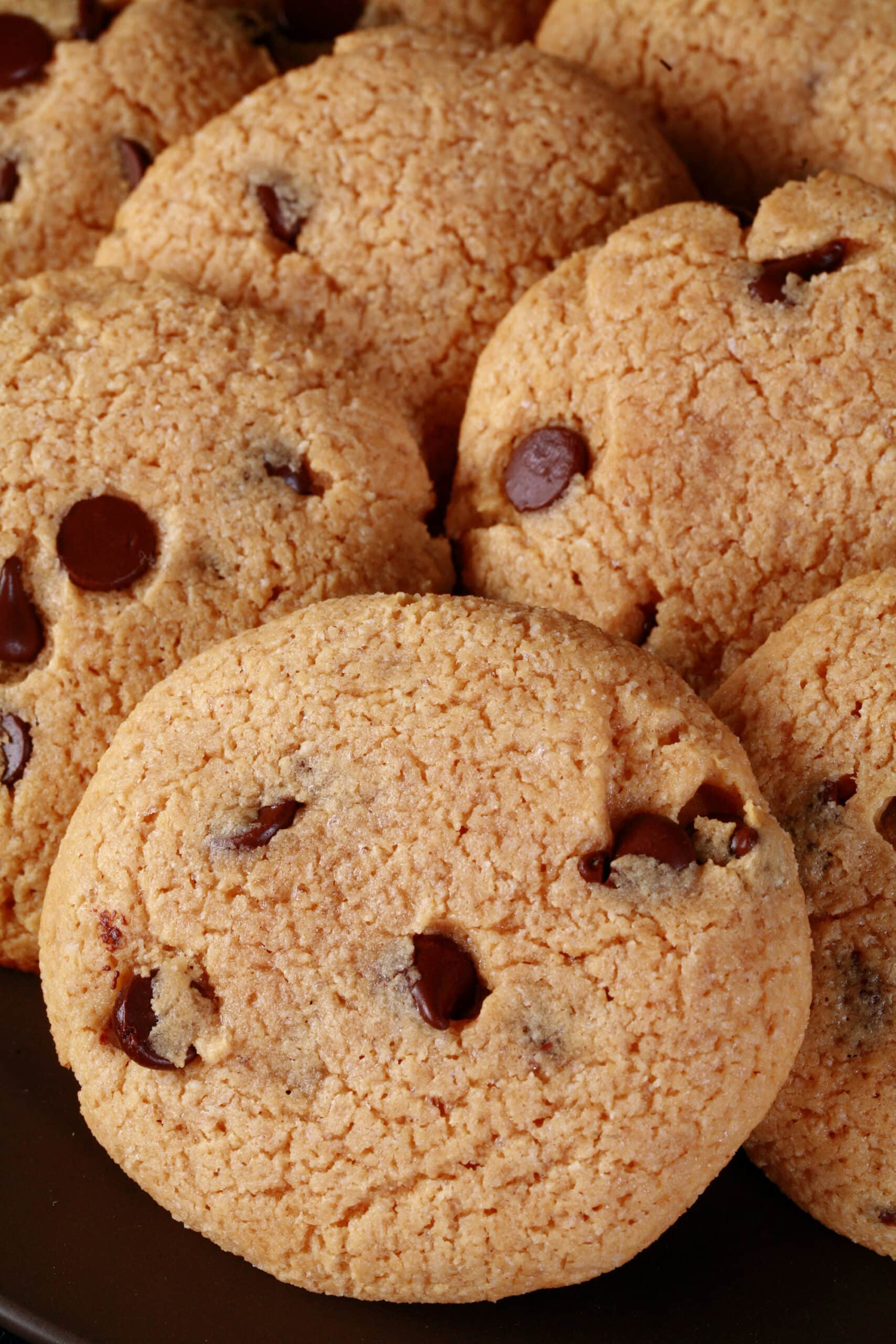 A plate of keto peanut butter chocolate chip cookies.