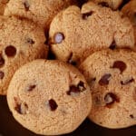 A plate of low carb peanut butter chocolate chip cookies.