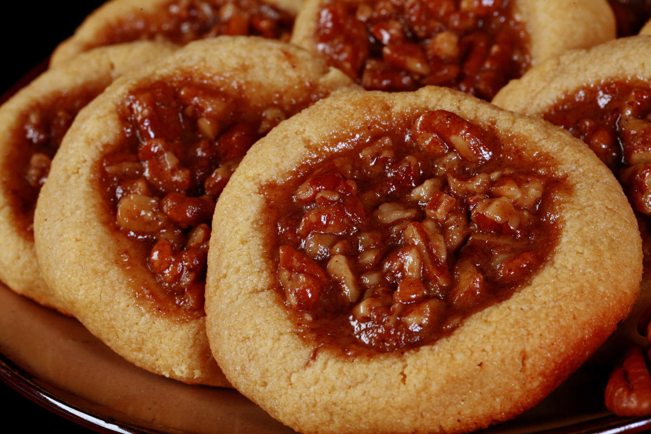 A plate of keto pecan pie cookies.