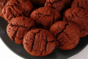 A plate of low carb chocolate peanut butter cookies.
