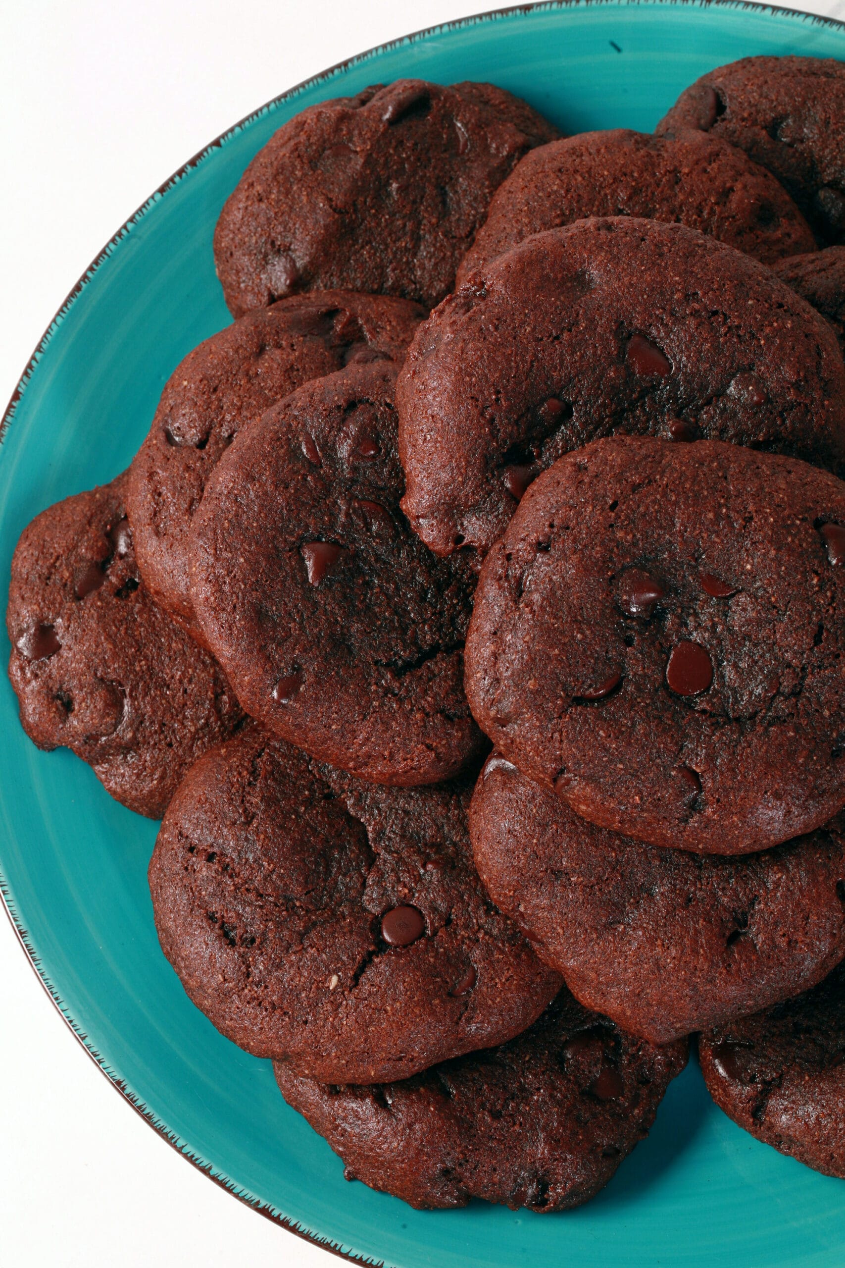 A plate of keto triple chocolate cookies.