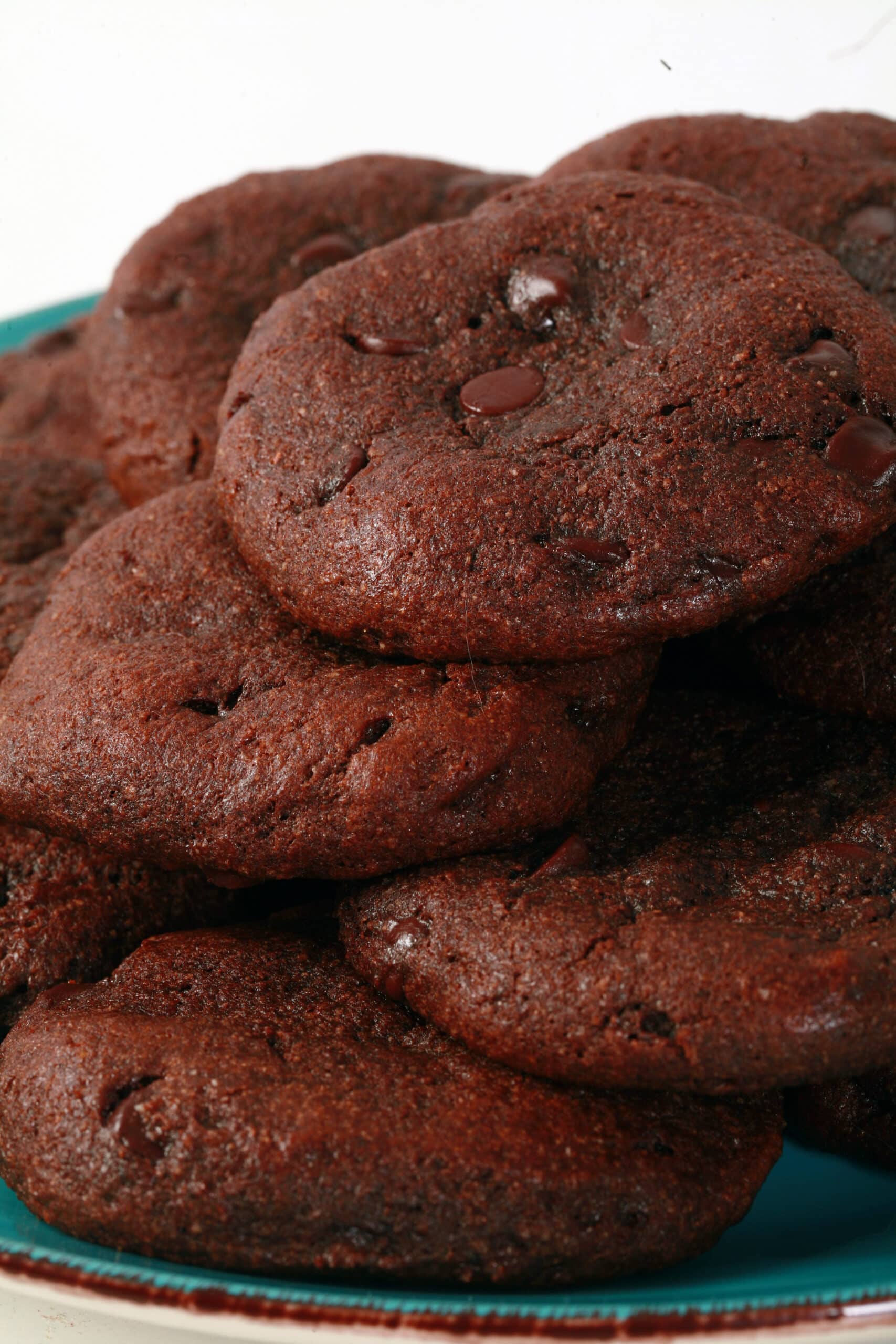 A plate of keto triple chocolate cookies.