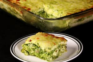 A serving of keto spinach feta lasagna.