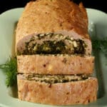 A rolled Spanakopita stuffed chicken meatloaf.
