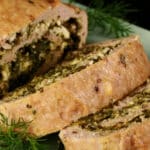 A rolled Spanakopita stuffed meatloaf.