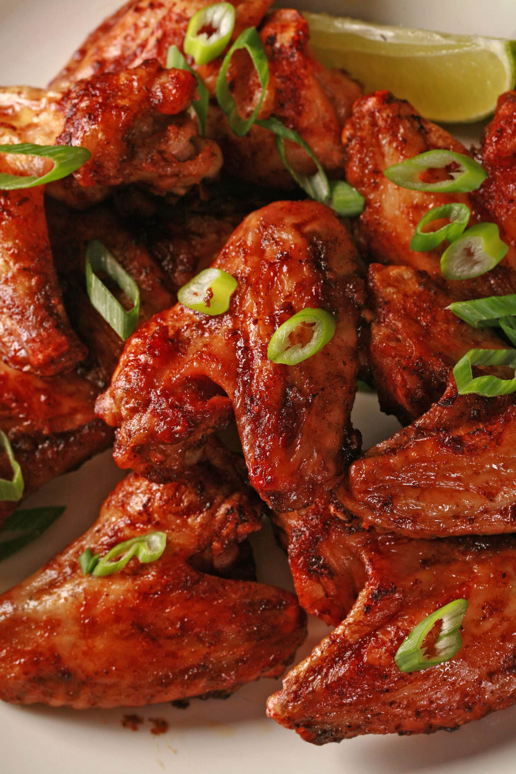 A plate of air fryer jamaican  jerk wings.