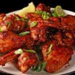 A plate of air fried jerk chicken wings.