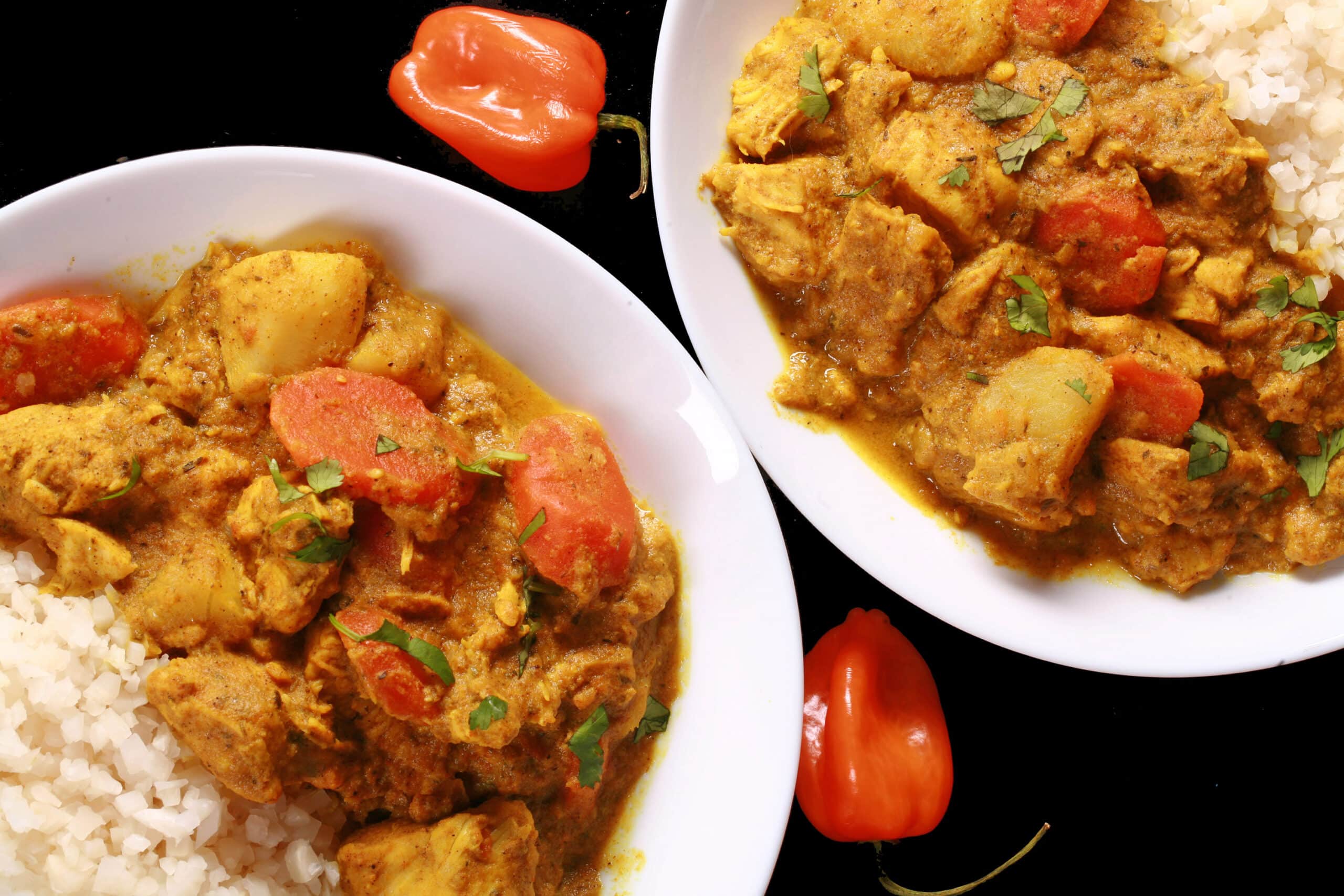 2 bowls of keto jamaican chicken curry.