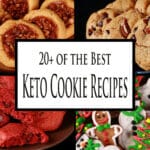 4 part image showing different low carb cookies. Overlaid text says 20 plus of the best keto cookie recipes.
