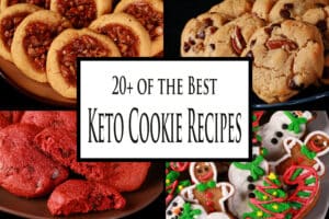 4 part image showing different low carb cookies. Overlaid text says 20 plus of the best keto cookie recipes.
