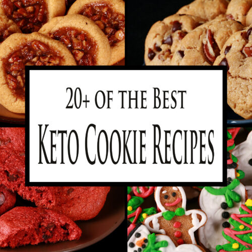 4 part image showing different low carb cookies. Overlaid text says 20 plus of the best keto cookie recipes.